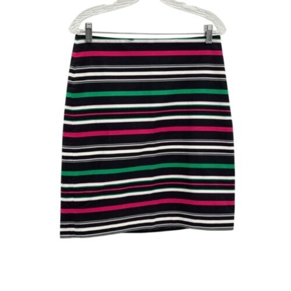 Talbots Skirt Straight‎ Pencil Women 6 Navy Blue Green White Striped Preppy